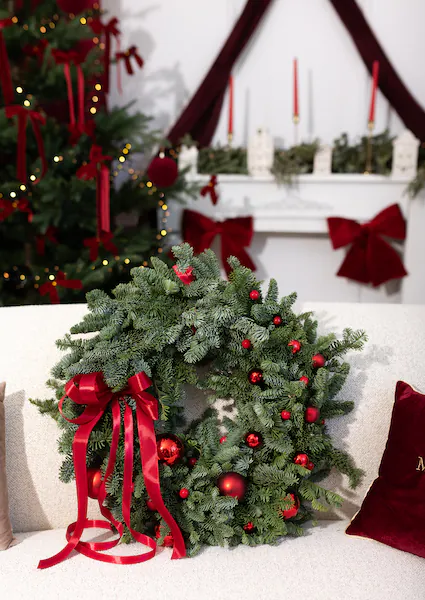 Świąteczny Wianek z Nobilisa naturalny na drzwi | zimowy wianek 50 cm